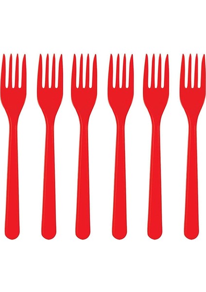 Plastik Kırmızı Çatal 25'li