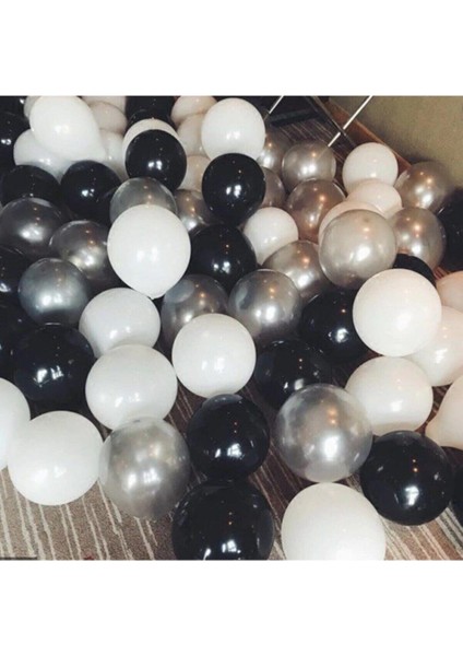 50 Adet Balon (Siyah - Beyaz - Gümüş Gri Karışık))+ 5 mt Balon Zinciri