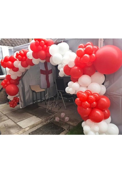 Pastel Kırmızı Beyaz Balon Zinciri 100 Adet + 5 mt Balon Zinciri