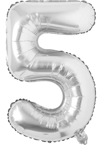 5 Yaş 40 Inç 100 cm Gümüş Büyük Rakam Folyo Balon