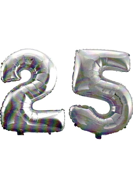 25 Yaş Sayı Folyo Balon Gümüş 40 Inç 100 cm
