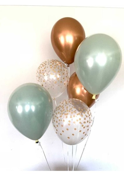 Krom Gold - Küf Yeşili Şeffaf Konfetili Balon Seti