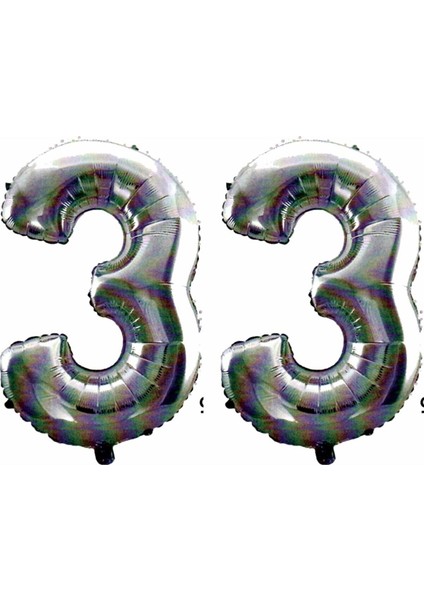 33 Yaş Sayı Folyo Balon Gümüş 40 Inç 100 cm