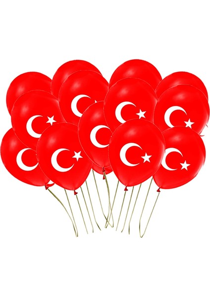 30 Adet Türk Bayraklı Kırmızı Baskılı Balon 23 Nisan - 29 Ekim Süslemesi
