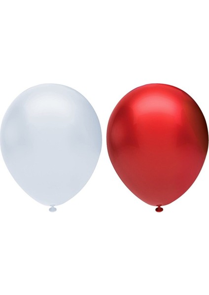 Metalik Balon Seti 10 Adet ( Beyaz, Kırmızı)