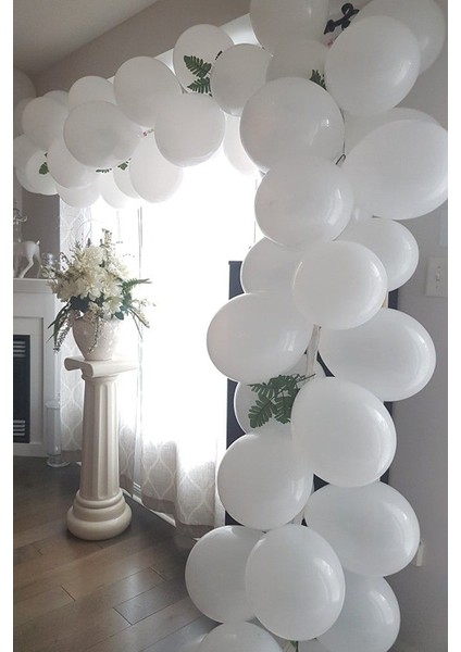 Pastel Beyaz Balon Düğün Zinciri 100 Adet + 5 mt Balon Zinciri