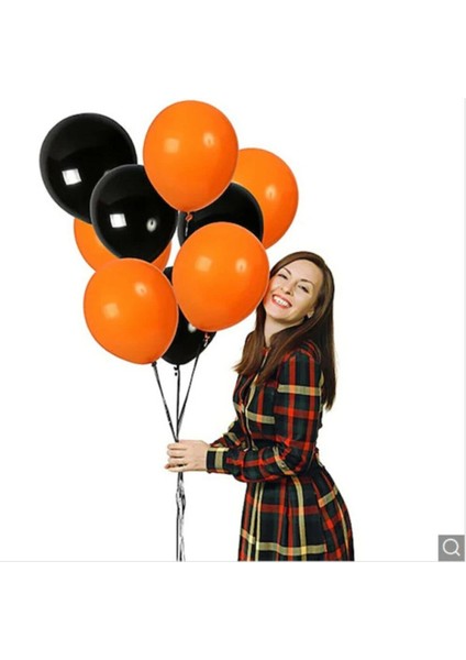 Siyah - Turuncu Metalik Balon 15 Adet