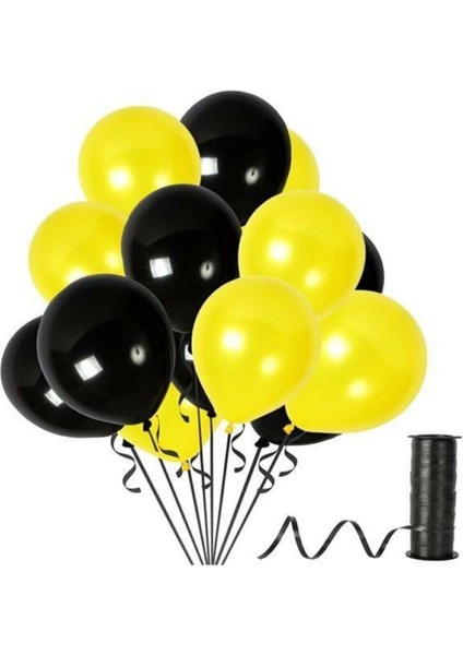 Sarı Siyah Metalik Balon 100 Adet+ 5 mt Balon Zinciri