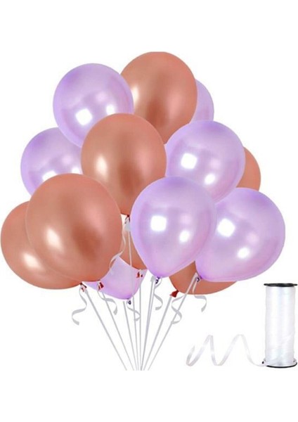 Rose Gold Lila Metalik Balon 50 Adet