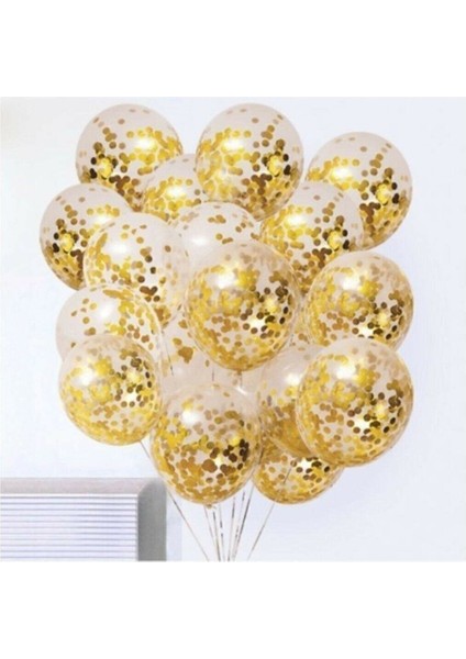 Gold Konfetili Şeffaf Balon Seti (10 Adet)