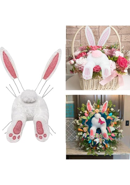 Paskalya Dekor Çelenk Kiti Kulakları ile Sevimli Tavşan Diy Garland Hoş Geldiniz Ön Kapı Pembe