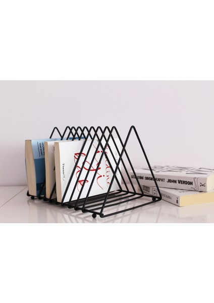 Msy Trend Dekoratif-9 Gözlü Üçgen Raf Metal Kitaplık Düzenleyici Masaüstü Organizer Dergilik Plaklık Vinil