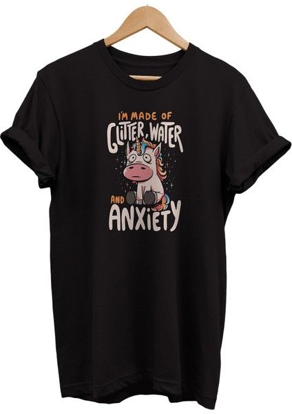 Anksiyete Baskılı %100 Pamuk Oversize T-Shirt Büyük Beden Tişört