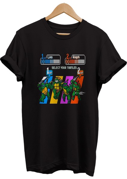 Nınja Turtles Atari Oyunu Baskılı %100 Pamuk Oversize T-Shirt Büyük Beden Tişört