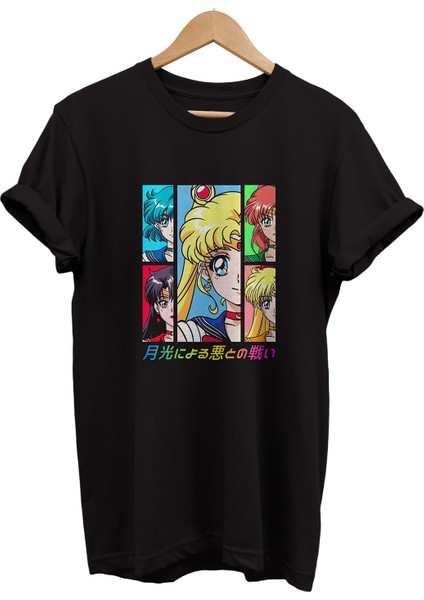 Sailor Moon Baskılı Baskılı %100 Pamuk Oversize T-Shirt Büyük Beden Tişört