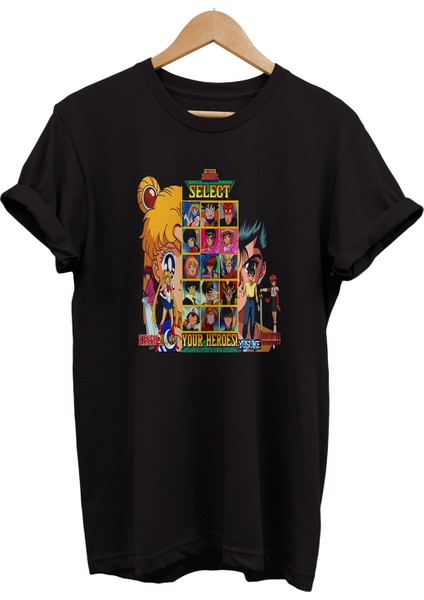 Anime Karakterleri Baskılı %100 Pamuk Oversize T-Shirt Büyük Beden Tişört