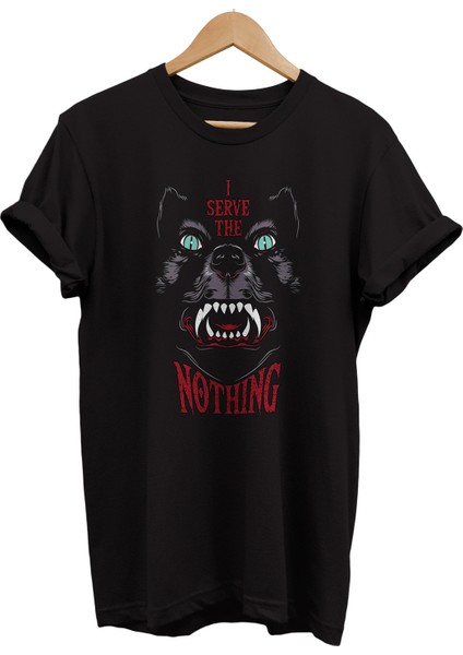 I Serve Nothing Baskılı %100 Pamuk Oversize T-Shirt Büyük Beden Tişört