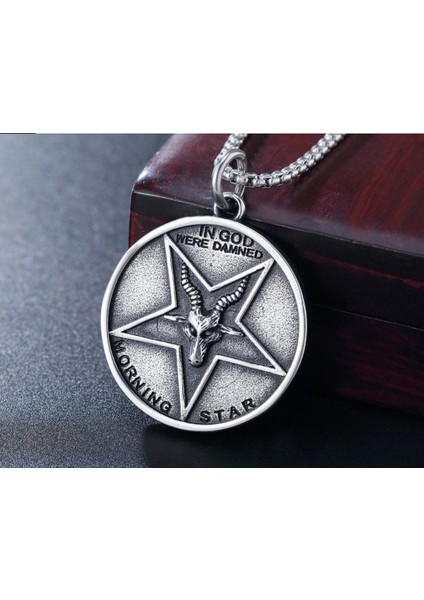 Paslanmaz Çelik Sabbatic Keçi Lucifer Pentagram Kolye