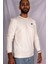 Beyaz Renk Beyaz Çizgi Detaylı Erkek Sweatshirt 3
