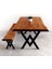 Doğal Ağaç Masif Kütük Masa 75 cm x 115 cm + 1 Bank Bench ( Metal Ayak ) 4