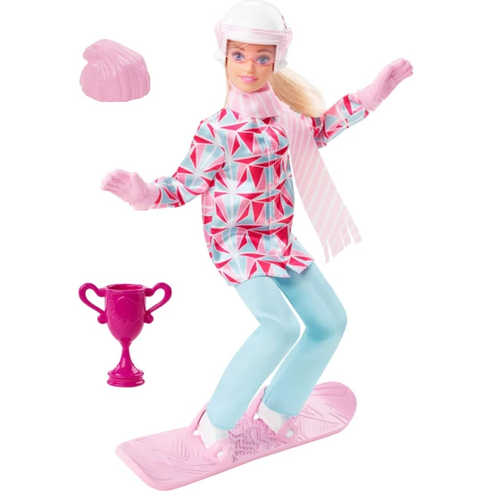 Barbie® Snowboard Sporcusu Bebek (30 cm); ceket; pantolon; atkı; kask; snowboard tahtası ve kupa; 3 yaş ve üzeri HCN32