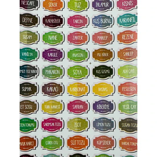Yzhome Renkli 115 Adet Baharat Bakliyat Kuruyemiş Baharatlık Kavanoz Sticker Etiketi
