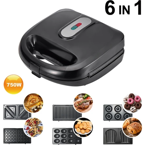 Sanlindou Ev 6 In1 Isteğe Bağlı Pişirme Tavası Işlevli Elektrikli Waffle Makinesi Çörek Sandviç Makinesi Ceviz Kek Fırın Ekmek Kızartma Makinesi Izgara | Waffle Makineleri (Yurt Dışından)