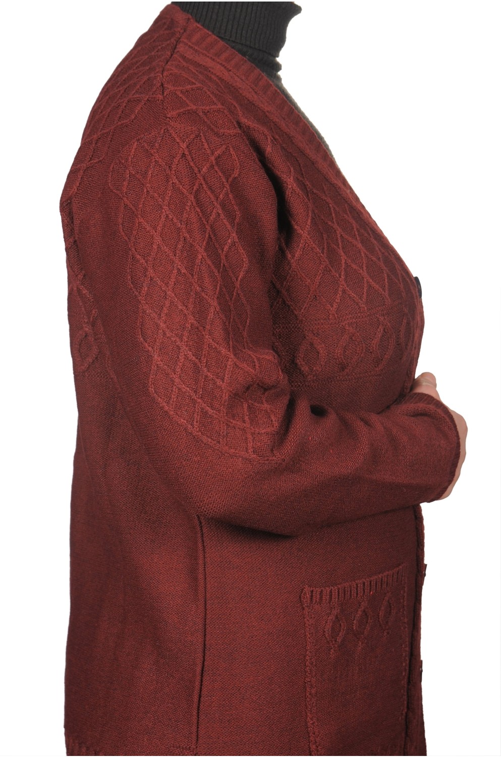 Fresh Moda Büyük Beden Kadın Vizon Düğmeli Kısa Hırka görsel 4