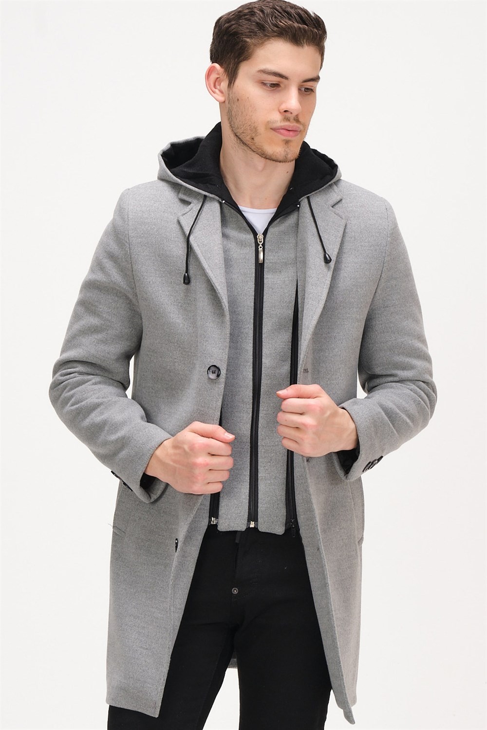 Dewberry PLT8376 Erkek Palto-Gri görsel 3
