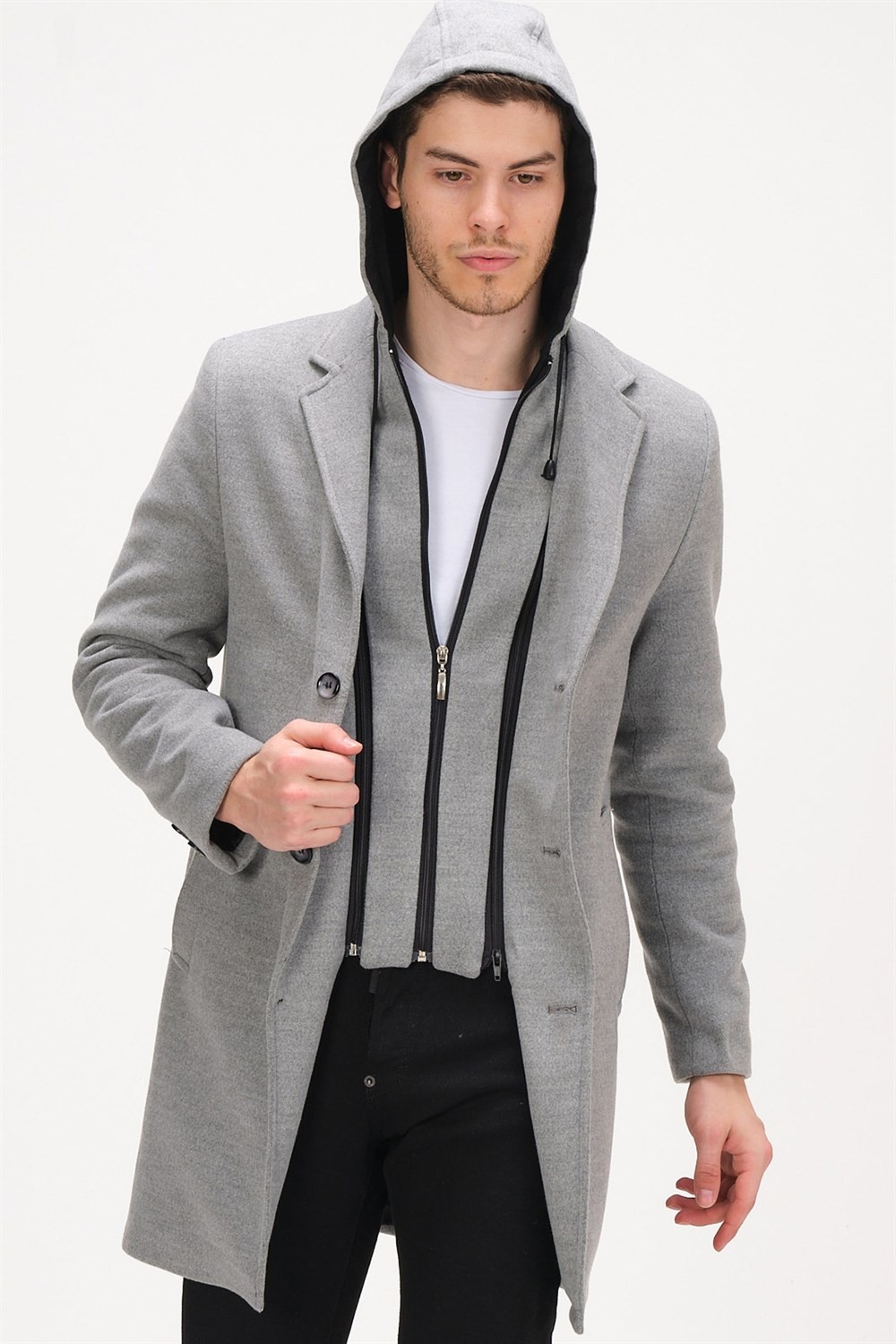 Dewberry PLT8376 Erkek Palto-Gri görsel 5