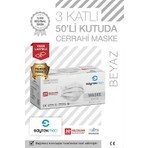 Saytekmed Yassı Lastikli, Meltblown Filtreli 3 Katlı Beyaz Cerrahi Maske (50 Adet/1 Kutu)