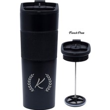 Hediye Rengi Isme Özel Premium French Press Çelik Termos 450 ml M2