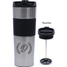 Hediye Rengi Isme Özel Premium French Press Çelik Termos 450 ml M2