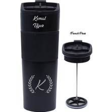 Hediye Rengi Isme Özel Premium French Press Çelik Termos 450 ml M1