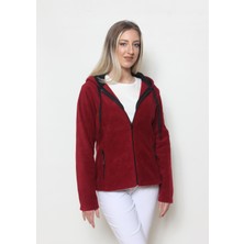 Cottoncool Kadın Bordo Kapüşonlu Polar Hırka