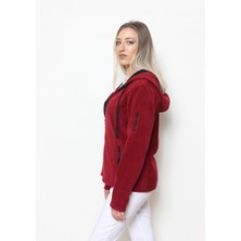 Cottoncool Kadın Bordo Kapüşonlu Polar Hırka