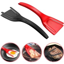 Ye Duo 2 In 1 Çok Fonksiyonlu Yapışmaz Gıda Klipsi Maşa Kızarmış Yumurta Pişirme Turner Gözleme Spatula Pizza Barbekü Omlet Mutfak Kelepçesi (Yurt Dışından)