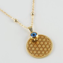 qosrix Nazar Figürlü Trend Kolye Yaşam Çiçeği Kadın Moda Takı Tasarım Hediyelik Aksesuar