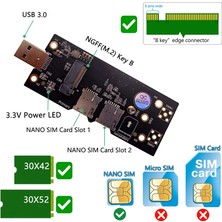 Guangdong Spirit Çift Nano'lu USB 3.0 NGFF M.2 Anahtar B Yükseltici Adaptör - Siyah (Yurt Dışından)