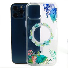 CoverZone Apple iPhone 12 Pro Max Kılıf Magsafe Uyumlu Flowering Baskılı Şeffaf Silikon Kılıf
