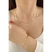 Fiyonk Kuyumculuk 14 Ayar Altın Topcuk Zincirde Pul Sallantılı Set