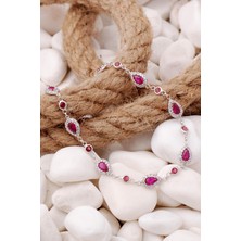 Sümer Telkari Kök Yakut Damla Montürlü Rodyumlu Gümüş Bileklik 3902