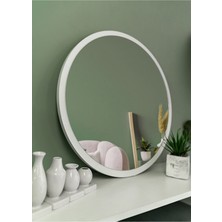 Nysamo 58 cm Beyaz Dekoratif Yuvarlak Antre Hol Koridor Duvar Salon Mutfak Banyo Wc Ofis Aynası