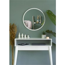 Nysamo 58 cm Beyaz Dekoratif Yuvarlak Antre Hol Koridor Duvar Salon Mutfak Banyo Wc Ofis Aynası