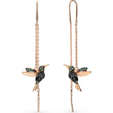 Papatya Silver 925 Ayar Gümüş Rose Kaplama Siyah Taşlı Sallantılı Kuş Küpe