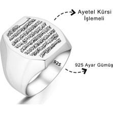 Tesbih Sepetim Ayetel Kürsi Işlemeli Düz Gümüş Erkek Yüzük