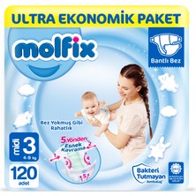 Molfix Bebek Bezi 3 Beden Midi Ultra Ekonomik Paket 120 Adet