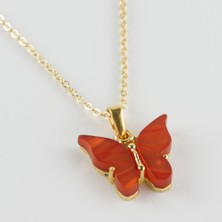 qosrix Kelebek Figürlü Polyester Kolye Kadın Moda Takı Tasarım Hediyelik Aksesuar