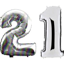 Best Parti 21 Yaş Sayı Folyo Balon Gümüş 40 Inç 100 cm