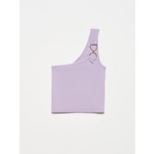 Dilvin 3781 Tek Omuzlu Crop Top-Lila